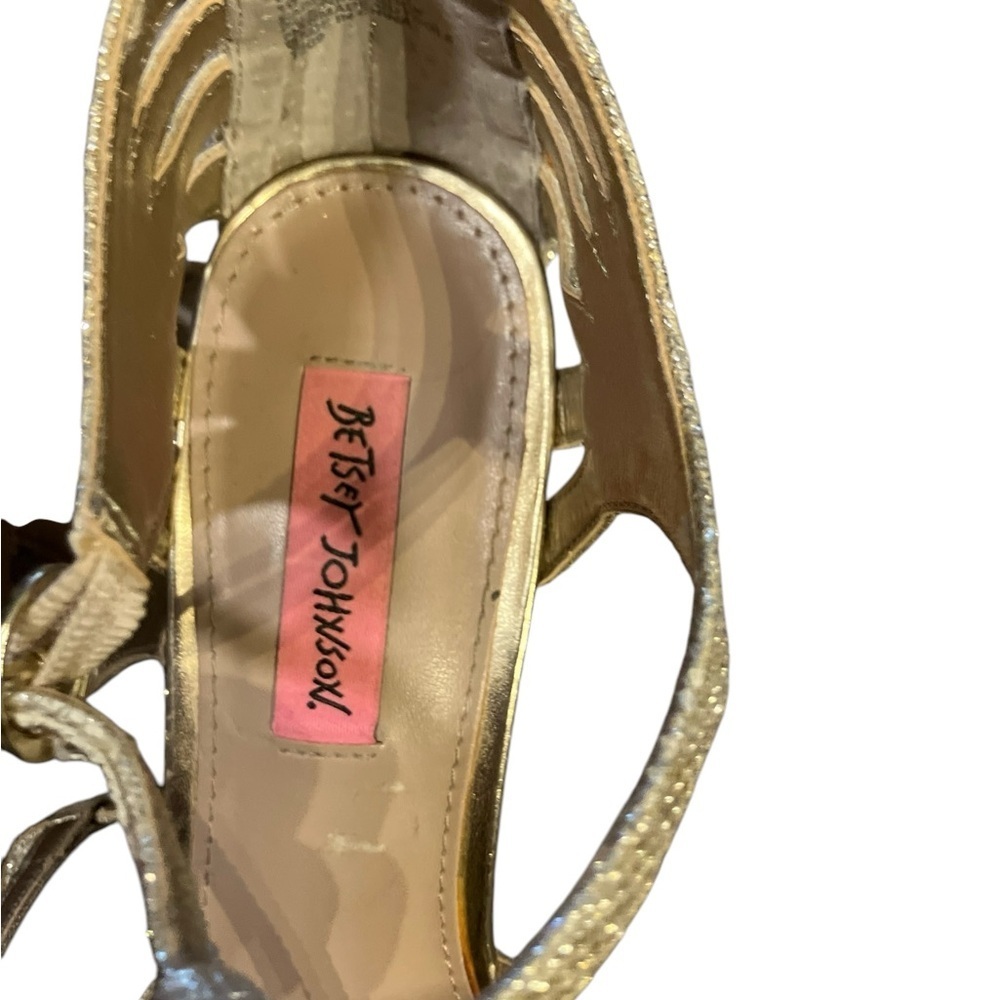 Betsey Johnson Gold Glitter T-Strap Open-Toe Stiletto Heels - Picture 9 of 14